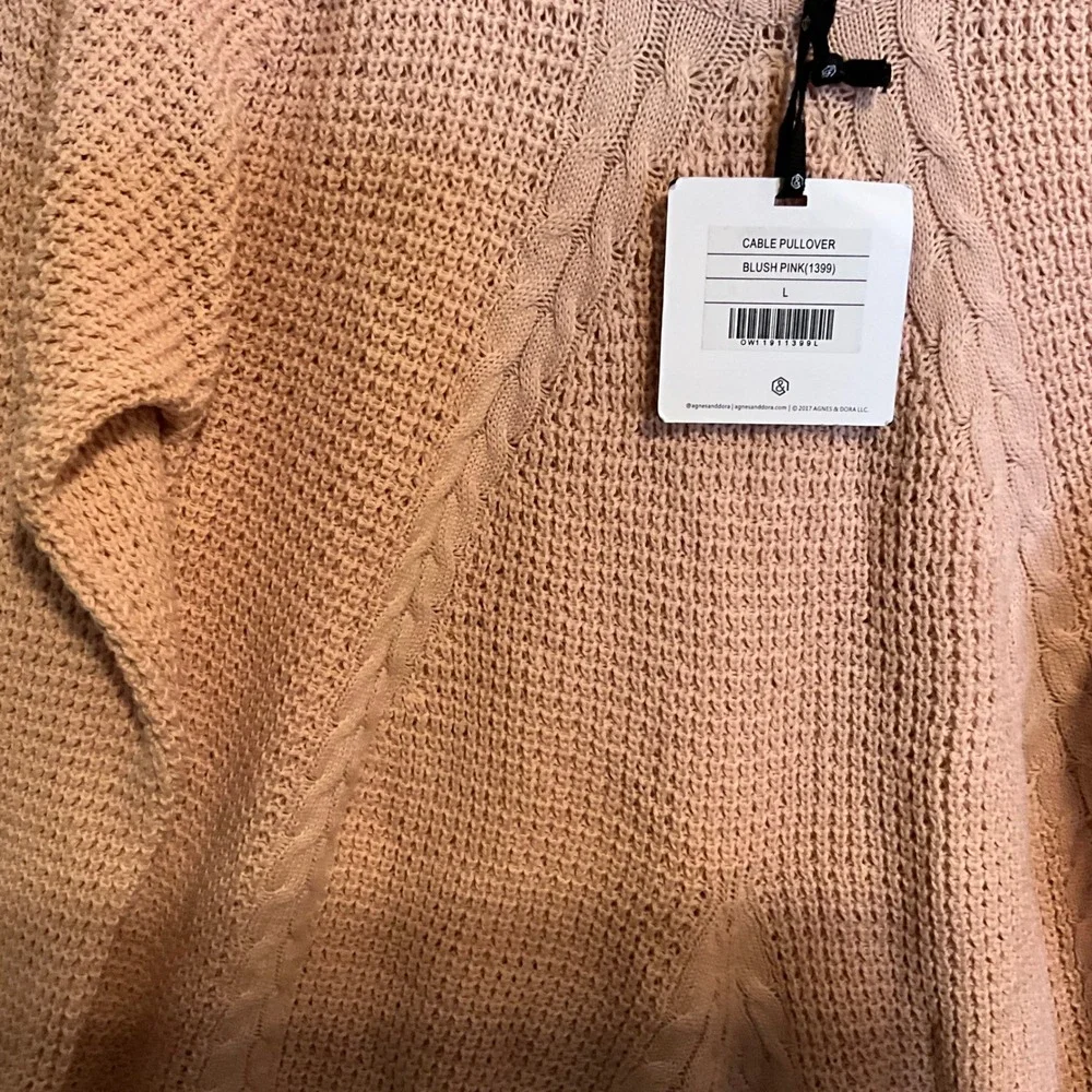 Agnes & Dora Cable Pullover Blush Pink Sweater Size L Chunky‎ Long Tunic Style